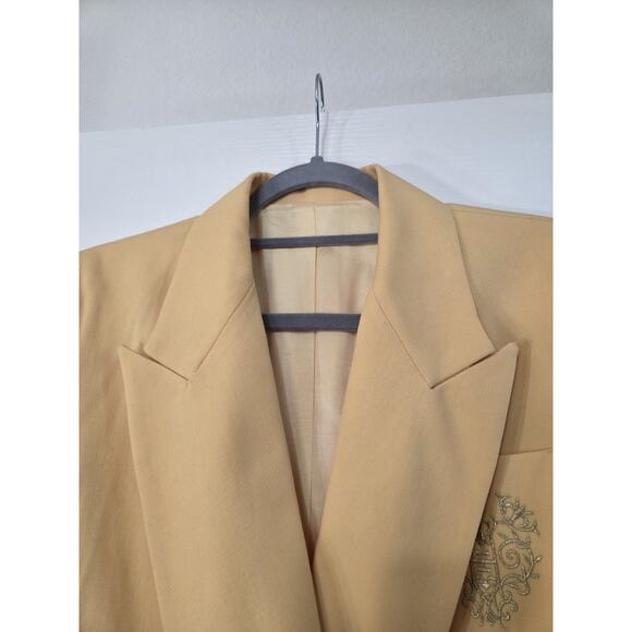 Vintage Barrie Pace Yellow 100% Wool Crest Pocket Double Breasted Blazer, Size 6 - Picture 3 of 10